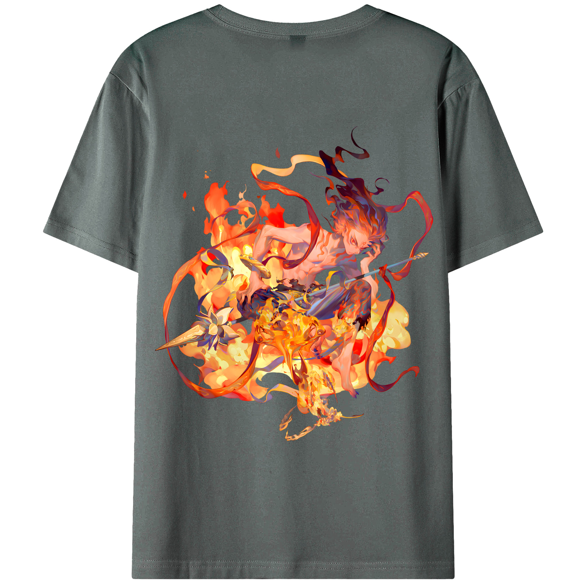 （画像用） Ne Zha 2 ナタ 魔童の大暴れ 綿100％ メンズ半袖Tシャツ（バックプリント） 通気性